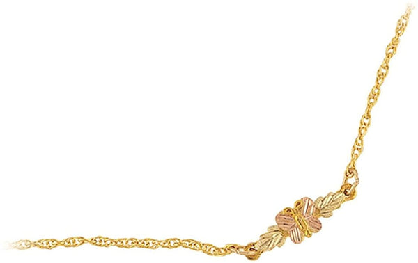 Petite Butterfly with Leaf Bracelet, 10k Yellow Gold, 12k Green and Rose Gold Black Hills Gold Motif, 7.25"