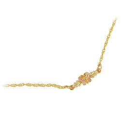 Petite Butterfly with Leaf Bracelet, 10k Yellow Gold, 12k Green and Rose Gold Black Hills Gold Motif, 5"