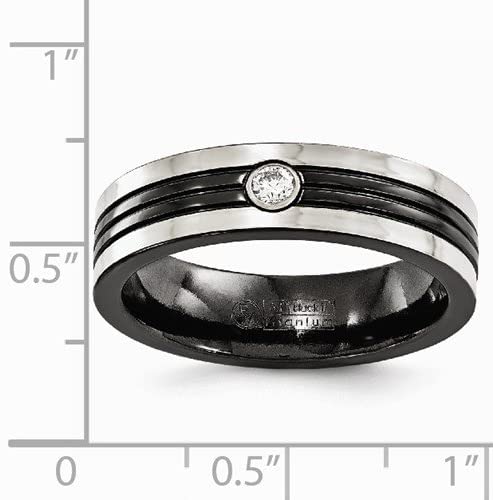 Edward Mirell Black Titanium with Grey Border Diamond with Sterling Silver Bezel 6mm Band (0.1 CT), Size 11