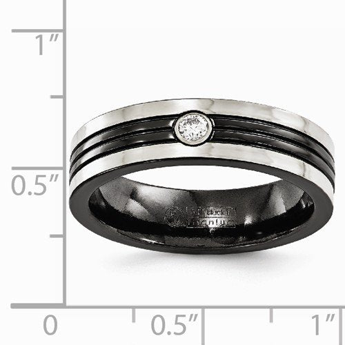 Diamond Collection in Black and Gray Titanium 6mm Grooved Comfort-Fit Band (.10 Ct, G-I, I1)