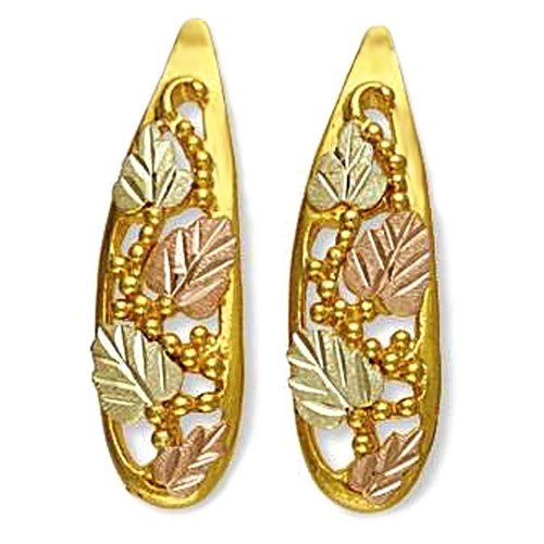 Intricate Grape Leaf Earrings, 10k Yellow Gold, 12k Green and Rose Gold Black Hills Gold Motif
