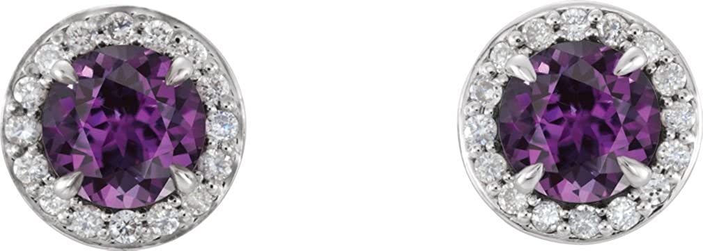 Chatham Created Alexandrite and Diamond Earrings, Rhodium-Plated 14k White Gold (5MM) (.16 Ctw, G-H Color, I1 Clarity)