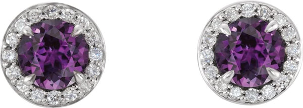 Chatham Created Alexandrite and Diamond Earrings, 14k White Gold (3.5MM) (.16 Ctw, G-H Color, I1 Clarity)