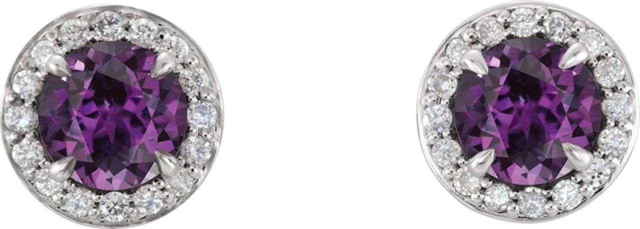 Chatham Created Alexandrite and Diamond Earrings, 14k White Gold (4MM) (.16 Ctw, G-H Color, I1 Clarity)