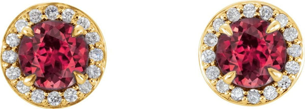 Ruby and Diamond Halo-Style Earrings, 14k Yellow Gold (4 MM) (.125 Ctw, G-H Color, I1 Clarity)