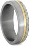 Deer Antler, 14k Yellow Gold 6mm Comfort-Fit Brushed Titanium Wedding Ring, Size 4.75