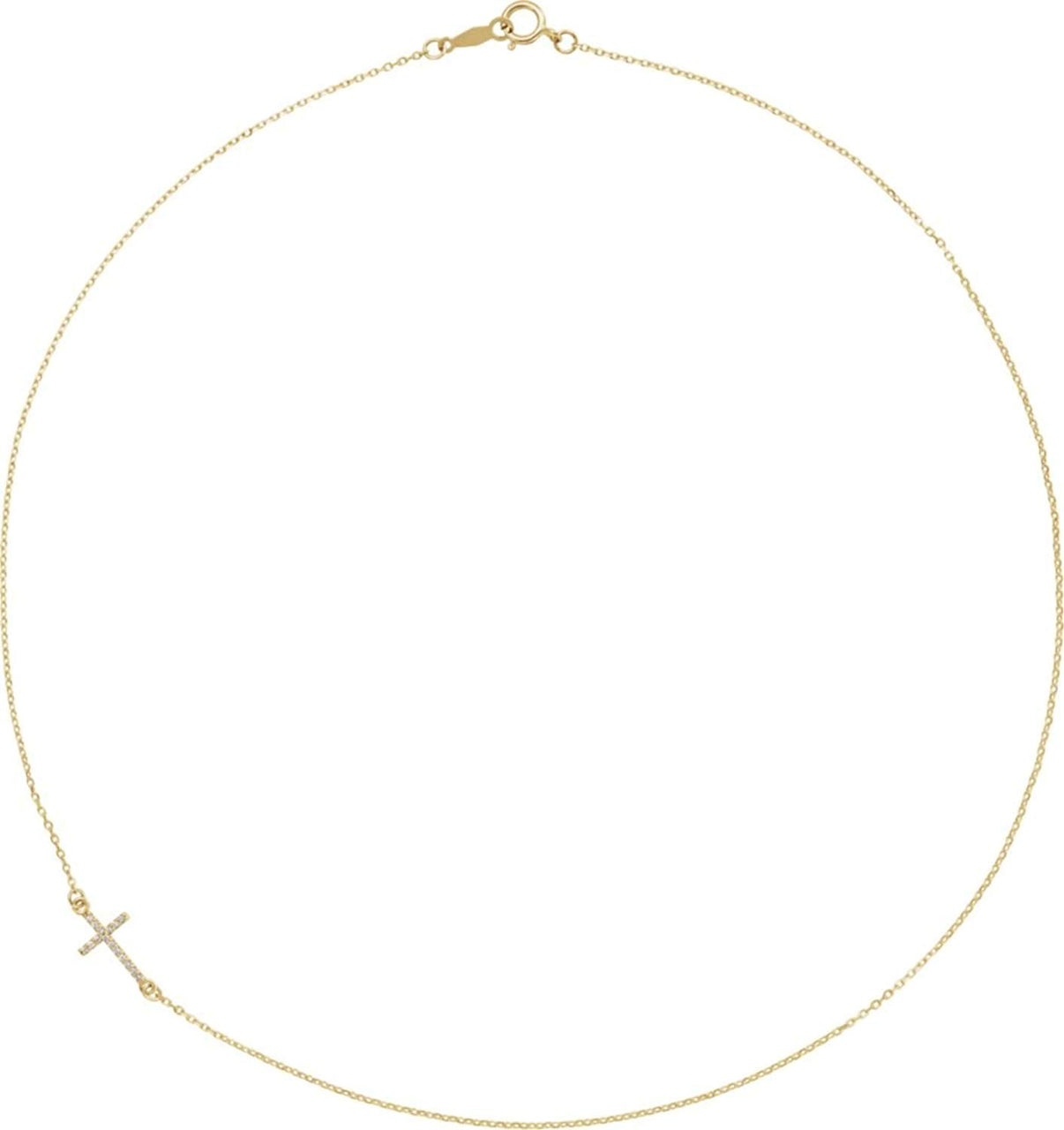 Diamond Off-Center Sideways Cross 14k Yellow Gold Necklace, 16" (.05 Ctw, G-H Color, I1 Clarity)