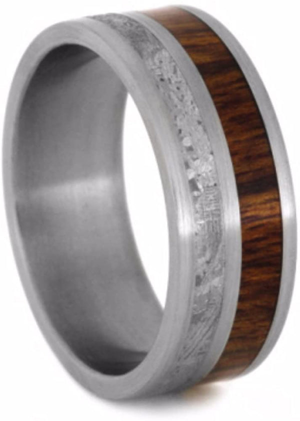 Gibeon Meteorite, Caribbean Rosewood 8mm Comfort-Fit Brushed Titanium Wedding Band, Size 8.75