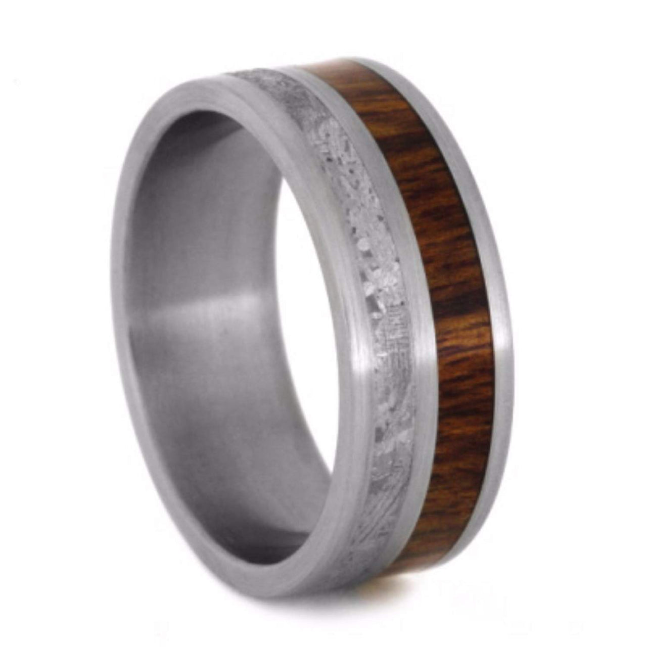 Gibeon Meteorite, Caribbean Rosewood 8mm Comfort-Fit Brushed Titanium Wedding Band