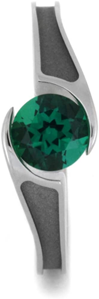 Tension Set Emerald 7mm Comfort-Fit Titanium Engagement Ring, Size 6.25