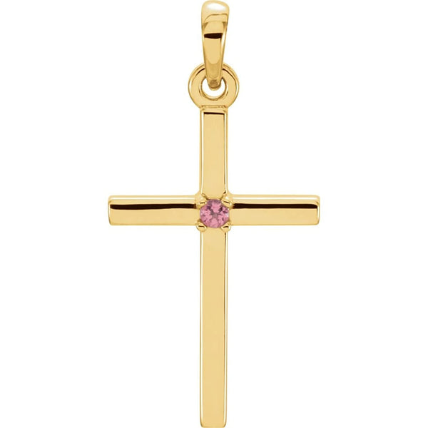 Pink Tourmaline Inset Cross 14k Yellow Gold Pendant (22.65x11.4MM)