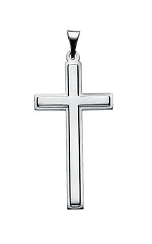 Inlay Cross Rhodium-Plated 14k White Gold Pendant (31.50X17.00 MM)