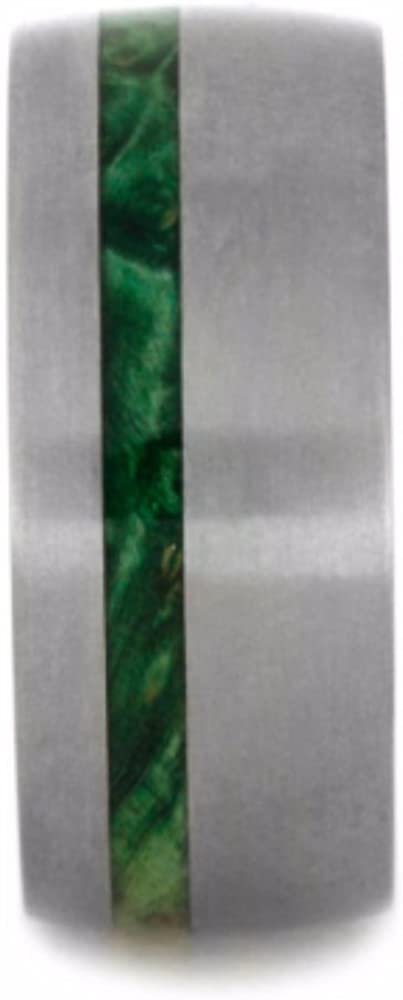 Green Box Elder Burl Wood, Deer Antler 10mm Comfort-Fit Matte Titanium Wedding Band, Size 4.5