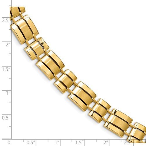 Men's Polished and Brushed 14k Yellow Gold 10.72mm Link Bracelet, 8.5"