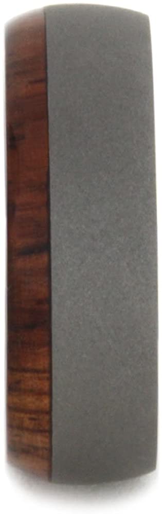 Sandblast Titanium 7mm Comfort-Fit Titanium Honduran Rosewood Burl Band, Size 12.25