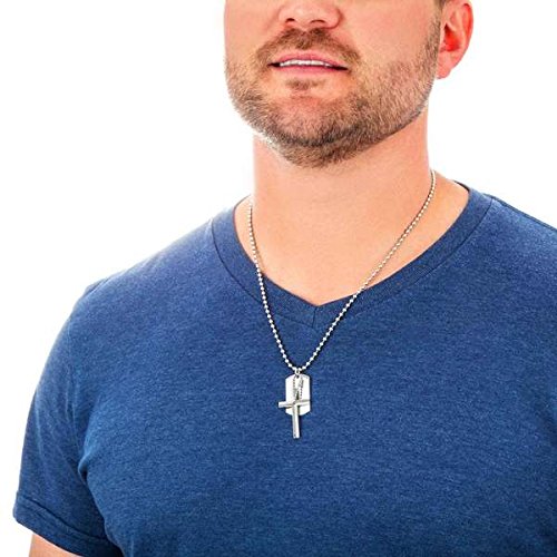 Men's Engravable Cross Dog Tag Pendant Necklace, Stainless Steel, 22"