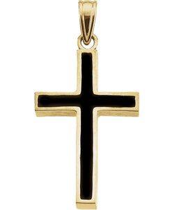 Black Epoxy Inlay Cross 14k Yellow Gold Pendant (20X13MM)