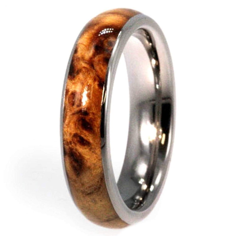 Black Ash Burl, Titanium Pinstripe Ring, His and Hers Wedding Band Set