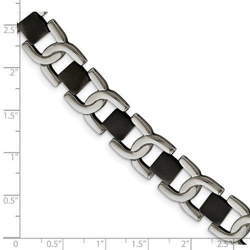 Men's Polished Stainless Steel Black IP-Plated 10mm Link Bracelet, 8"