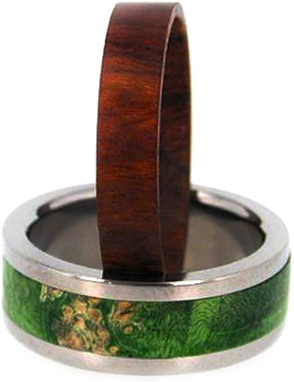 Two Wood Inlay 8mm Comfort-Fit Interchangeable Titanium Wedding Band, Size 8.5