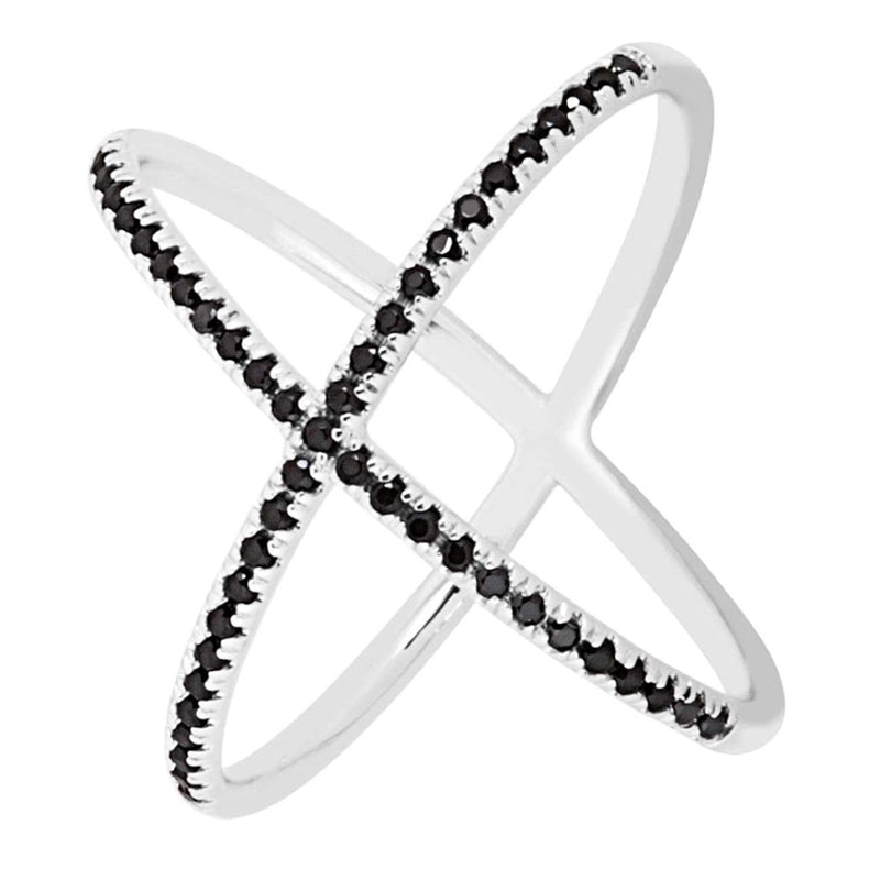 Black CZ X Rhodium Plated Sterling Silver Ring