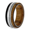 Ebony Wood, Oak Wood, Piano String, White Stripe 7.5mm Comfort-Fit Titanium Band, Size 10