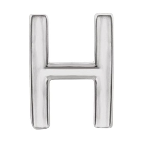 Initial Letter 'H' Rhodium-Plated 14k White Gold Stud Earring (Single Earring)