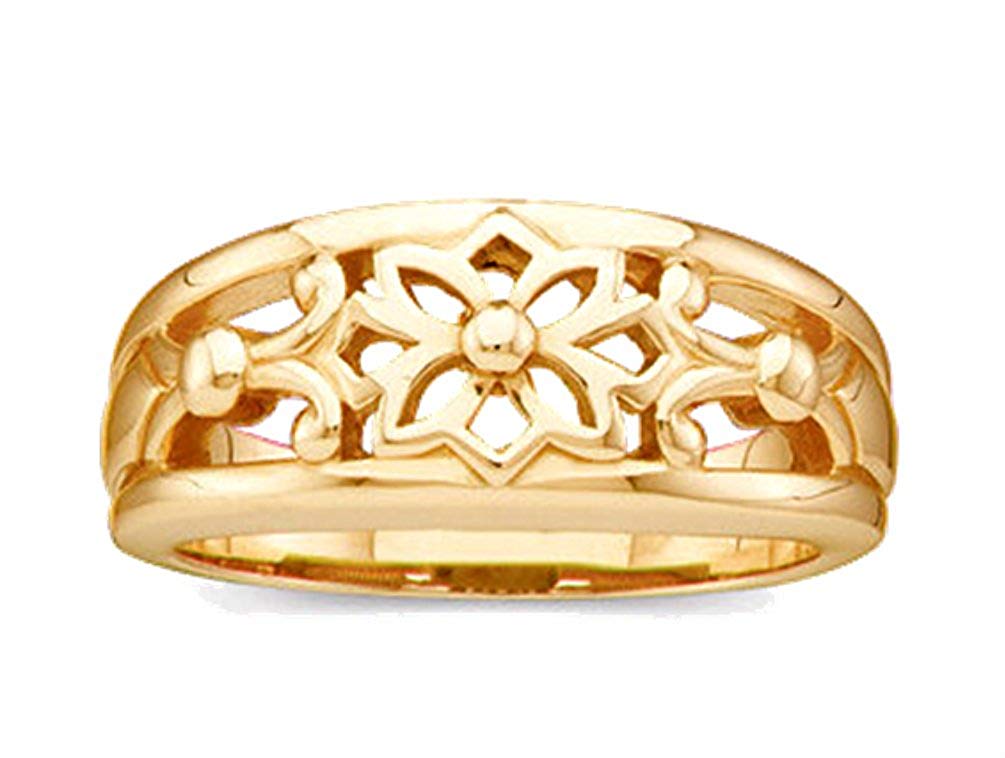 Lotus Flower Cut-Out 7.75mm Band, 14k Yellow Gold