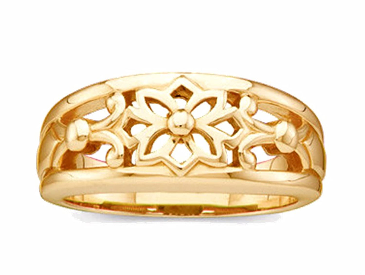 Lotus Flower Cut-Out 7.75mm Band, 14k Yellow Gold, Size 7.5