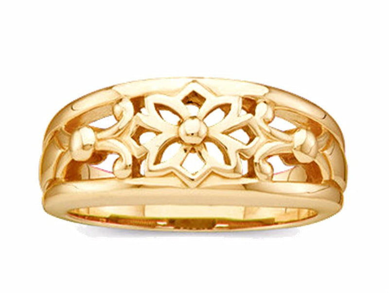 Lotus Flower Cut-Out 7.75mm Band, 14k Yellow Gold, Size 7.5