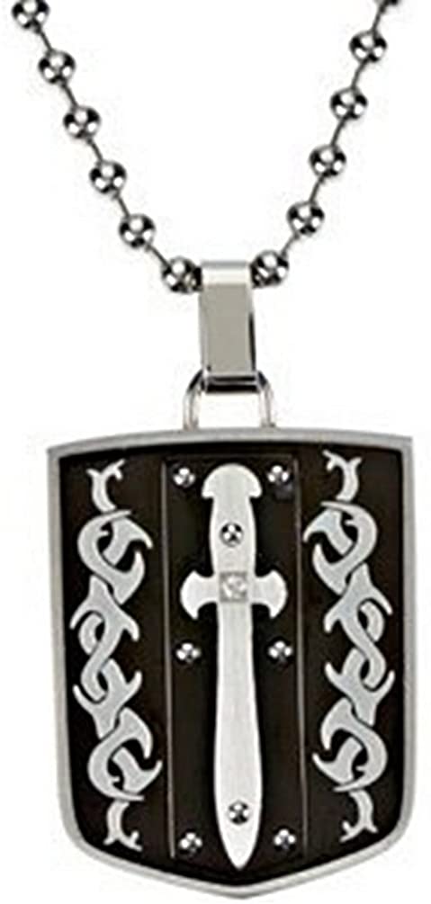 The Men's Jewelry Store Stainless Steel Black Shield with Dagger Cross Necklace 30” Black and Blue Co NY