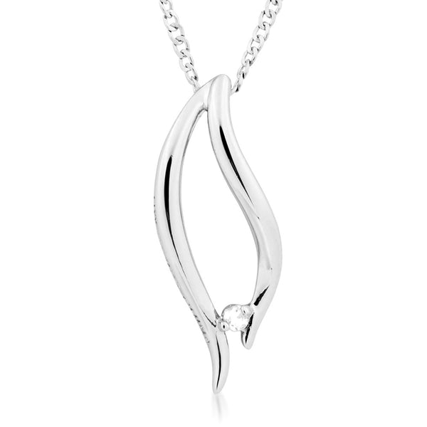 Diamond Anticlastic Pendant Necklace, Rhodium Plated Sterling Silver, 18"