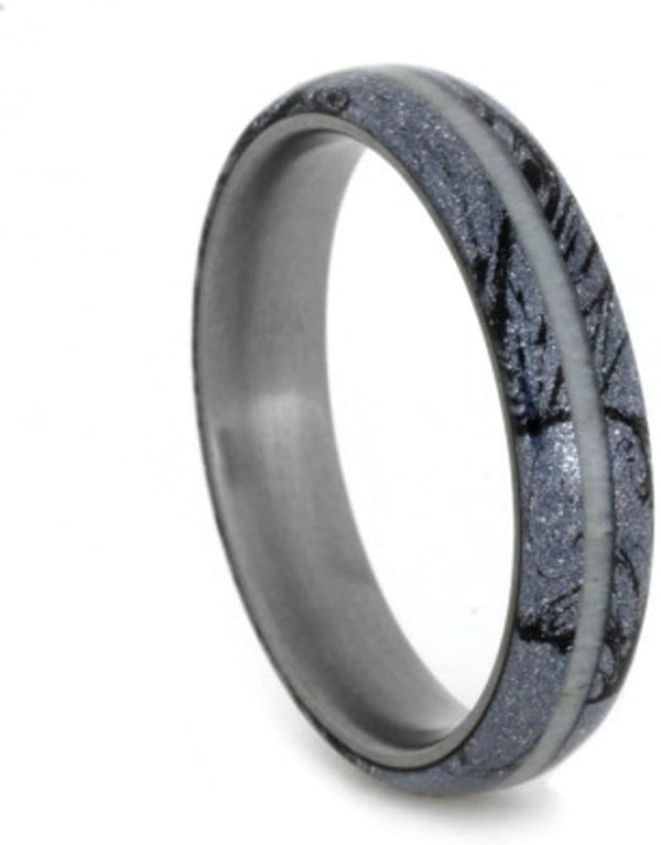 Blue and Black Mokume Gane, Deer Antler 4mm Comfort-Fit Matte Titanium Wedding Band