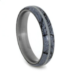 Blue and Black Mokume Gane, Deer Antler 4mm Comfort-Fit Matte Titanium Wedding Band, Size 14