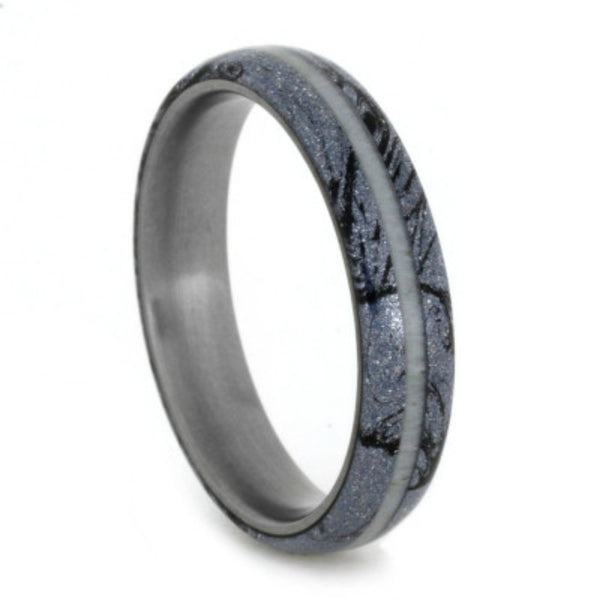 Deer Antler, Blue Black Mokume Gane 4mm Comfort-Fit Matte Titanium Band