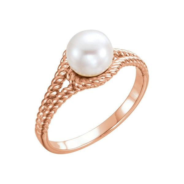 White Freshwater Cultured Pearl Rope Ring, 14k Rose Gold (7-7.5 mm)