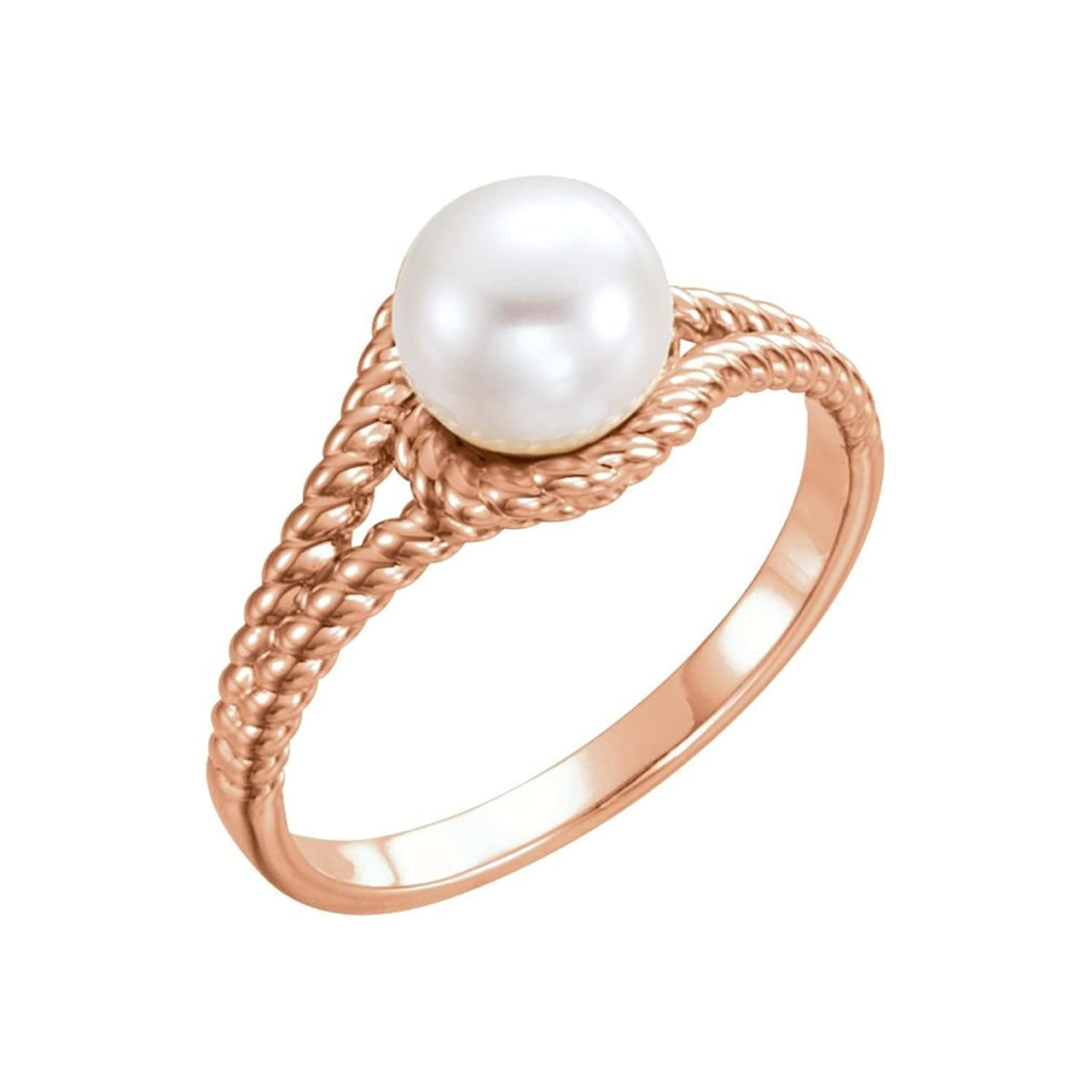 White Freshwater Cultured Pearl Rope Ring, 14k Rose Gold (7-7.5 mm) Size 7