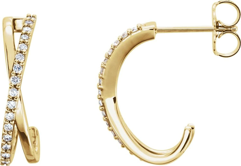 Diamond Criss Cross J-Hoop Earrings, 14k Yellow Gold (1/6 Ctw, Color G-H, Clarity I1)