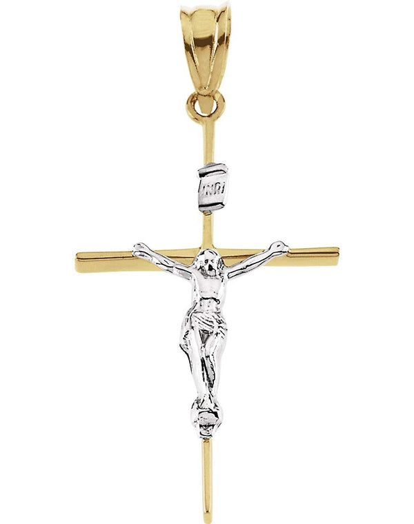 Two-Tone Crucifix Rhodium-Plated 14k Yellow and White Gold Pendant (26X17MM)
