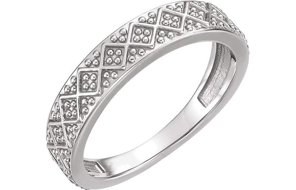 Beaded Design 4.4mm Stacking Band, Sterling Silver