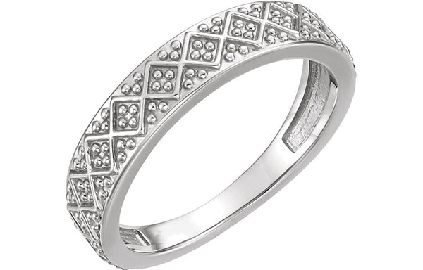 Beaded Design 4.4mm Stacking Band, Rhodium-Plated 14k White Gold