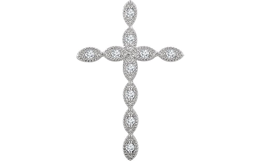 Diamond Beaded Cross Pendant, Rhodium-Plated 14k White Gold (.1 Ctw, H+ Color, I1 Clarity)