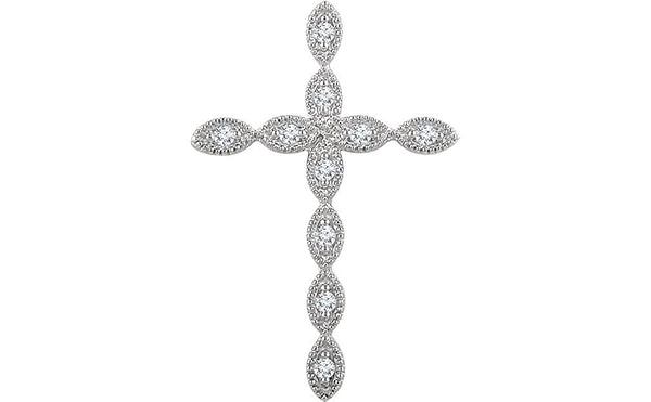 Diamond Beaded Cross Pendant, Rhodium-Plated 14k White Gold (.1 Ctw, H+ Color, I1 Clarity)