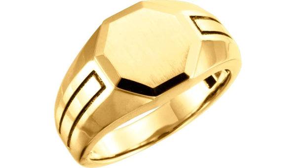 Men's Octagon Brushed-Satin Signet Ring, 14k Yellow Gold (12.5x12.7mm) Size 10