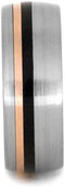 Ziricote Wood, 14k Rose Gold Pinstripes 8mm Comfort-Fit Brushed Titanium Band, Size 9.75