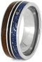 Blue Stardust, Fossil Meteorite, Dinosaur Bone, Black Stripe 8mm Titanium Comfort-Fit Wedding Band, Size 9