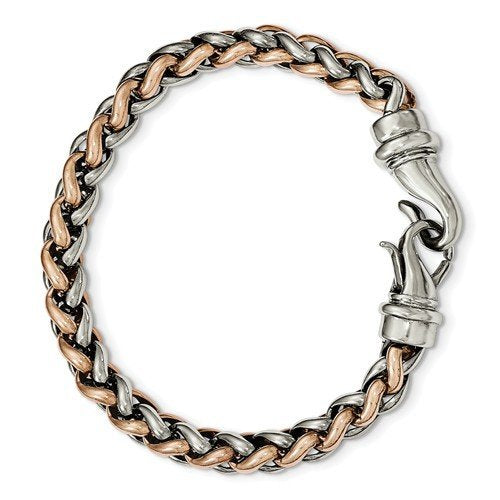 Men's Polished Stainless Steel Rose IP-Plated Woven Bracelet, 8.5"