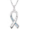 Blue CZ Ribbon 'Protect Children from Child Abuse' Rhodium Plate Sterling Silver Necklace, 18"