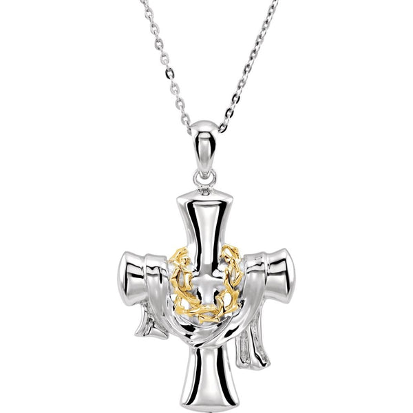 Rhodium Plate Yellow Gold Plate and Sterling Silver Robed Cross 'The Easter Message' Necklace, 18"