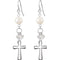 Rhodium Plate Sterling Silver Freshwater Pearl Cross Earrings